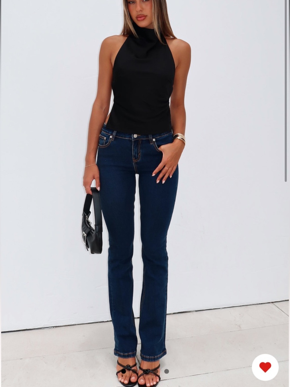 White Fox Boutique Wait For No One Low Rise Bootleg Jeans Dark Blue.
